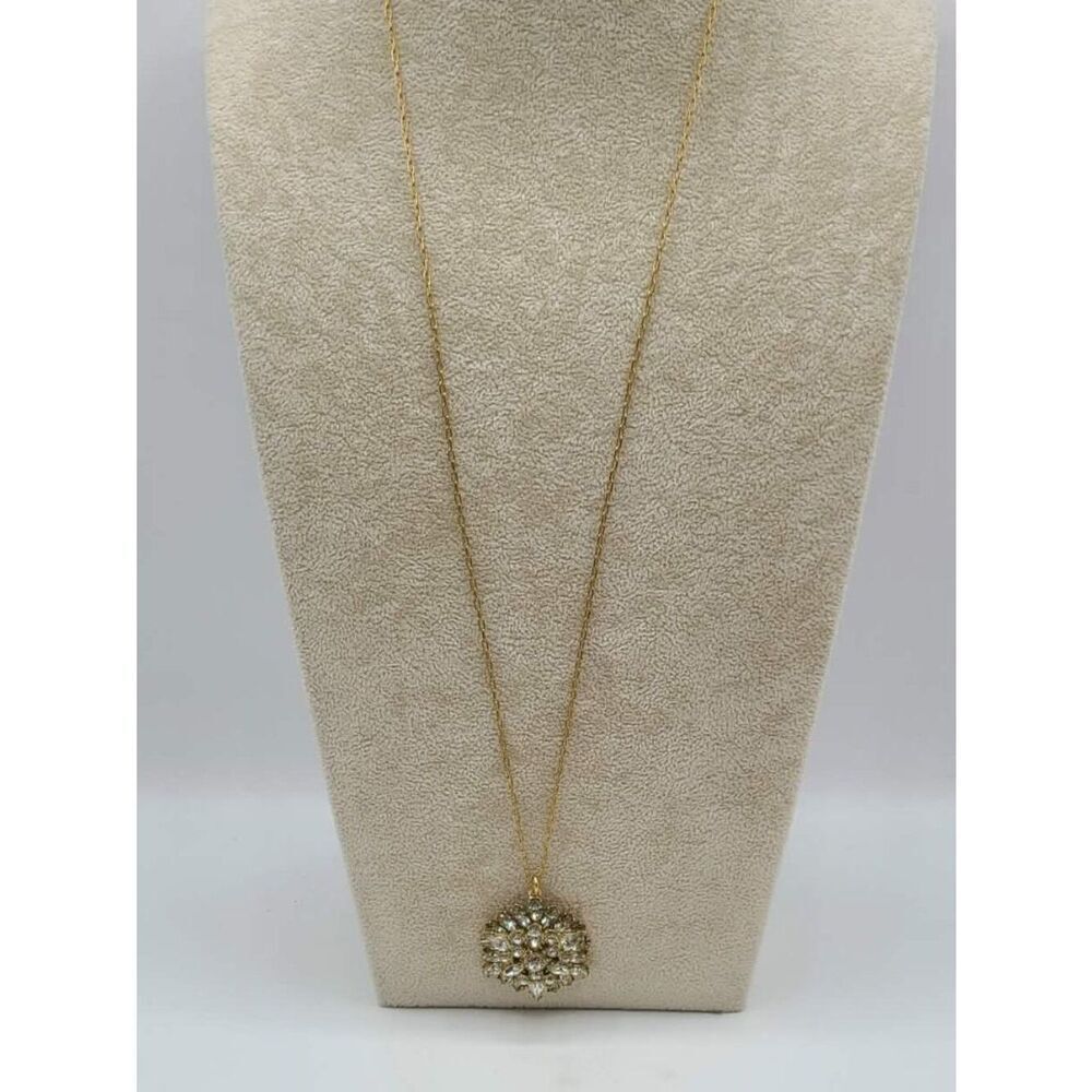 J Crew Clear Crystal Cluster Pendant on a Gold Tone Chain